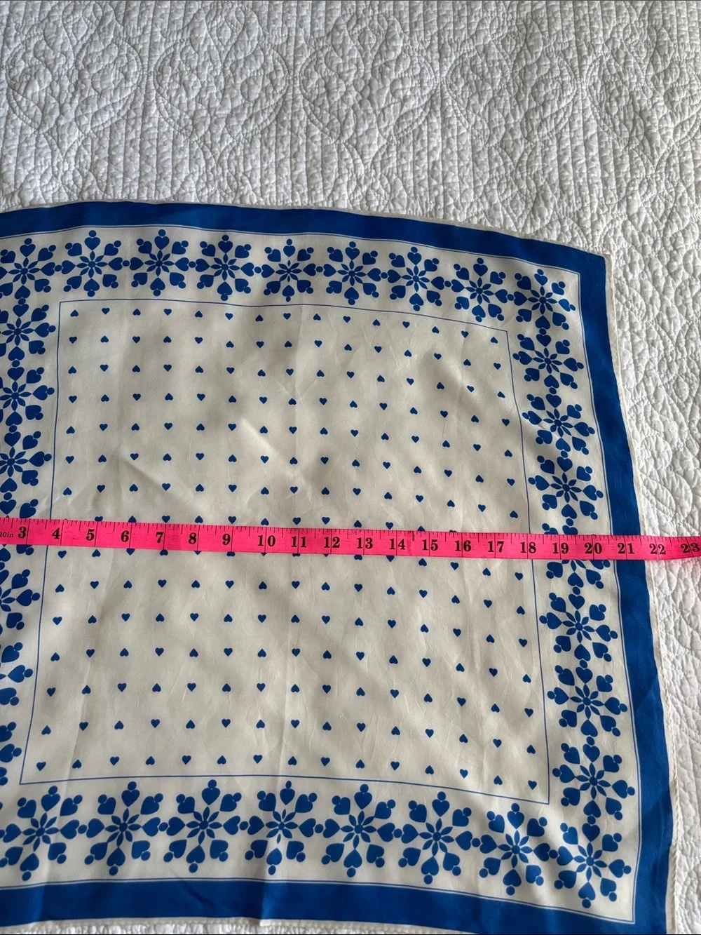 Vintage Vera Neumann Square Blue & White Floral Heart Scarf Silk Rayon?